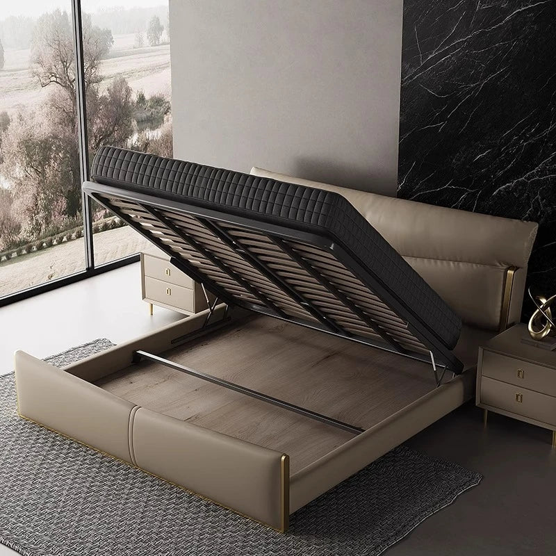 Matrimoniale design luxury king size modern sofa wooden Massage leather  platform sleeping