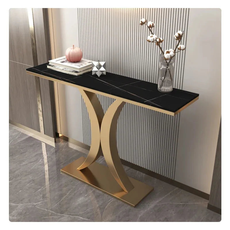 Modern Light Luxury Slate Table Entrance Console  Wrought Iron Against The Wall Hallway Table