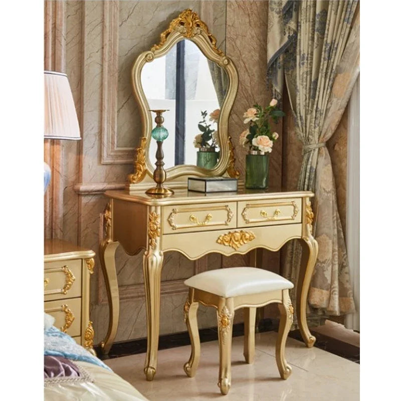 Nordic Wood European Vanity. Luxury  Dressing Table. Mirror Princess Salon