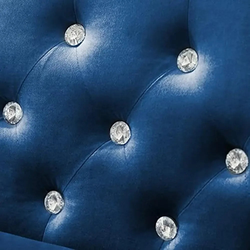 Blue Velvet 2-Piece  Set with Jeweled Buttons  Soft Linen Upholstery Square Arm Sofa and Loveseat