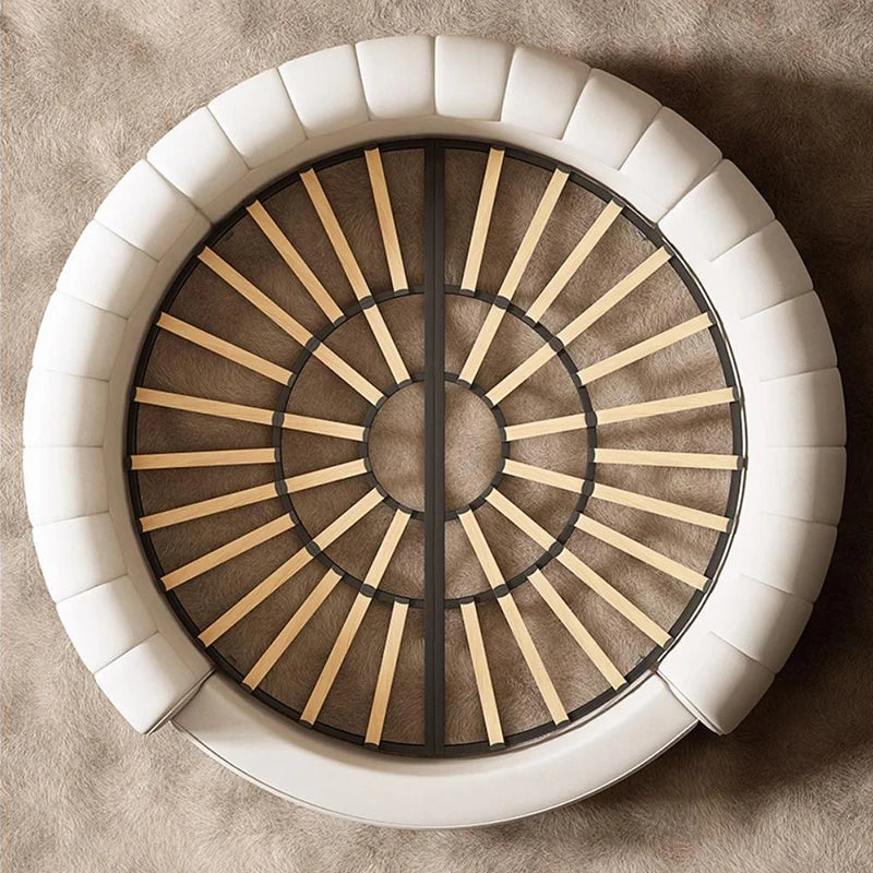 Unique Trendy Modern, Round Queen Bed Lounge Suite, White Cream ,