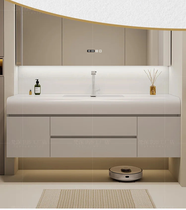 Nordic Vanity Sink White Rock Integrated Washbasin light, luxury, simple cabinet