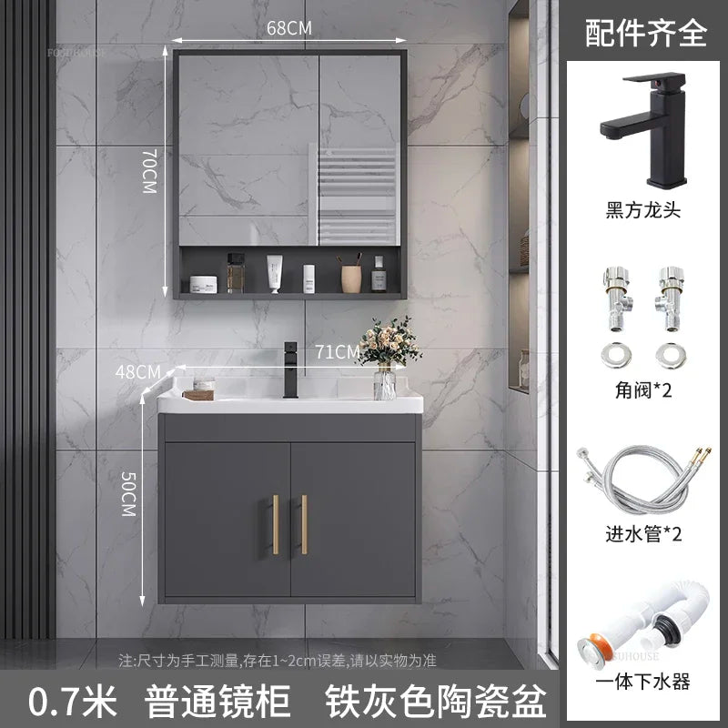 Solid Wood Luxurious Cabinet Mirror Combination Ceramic Integrated Basin Cabinets