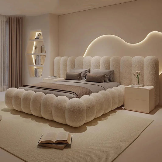 Sun Cream Hotel Wooden Bed cute, large, comfortable Italian lounge suite, salon