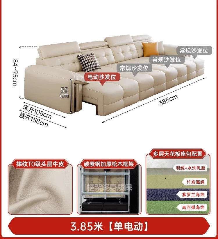 Leather Recliner Dual use electric function Double retractable sleep couch