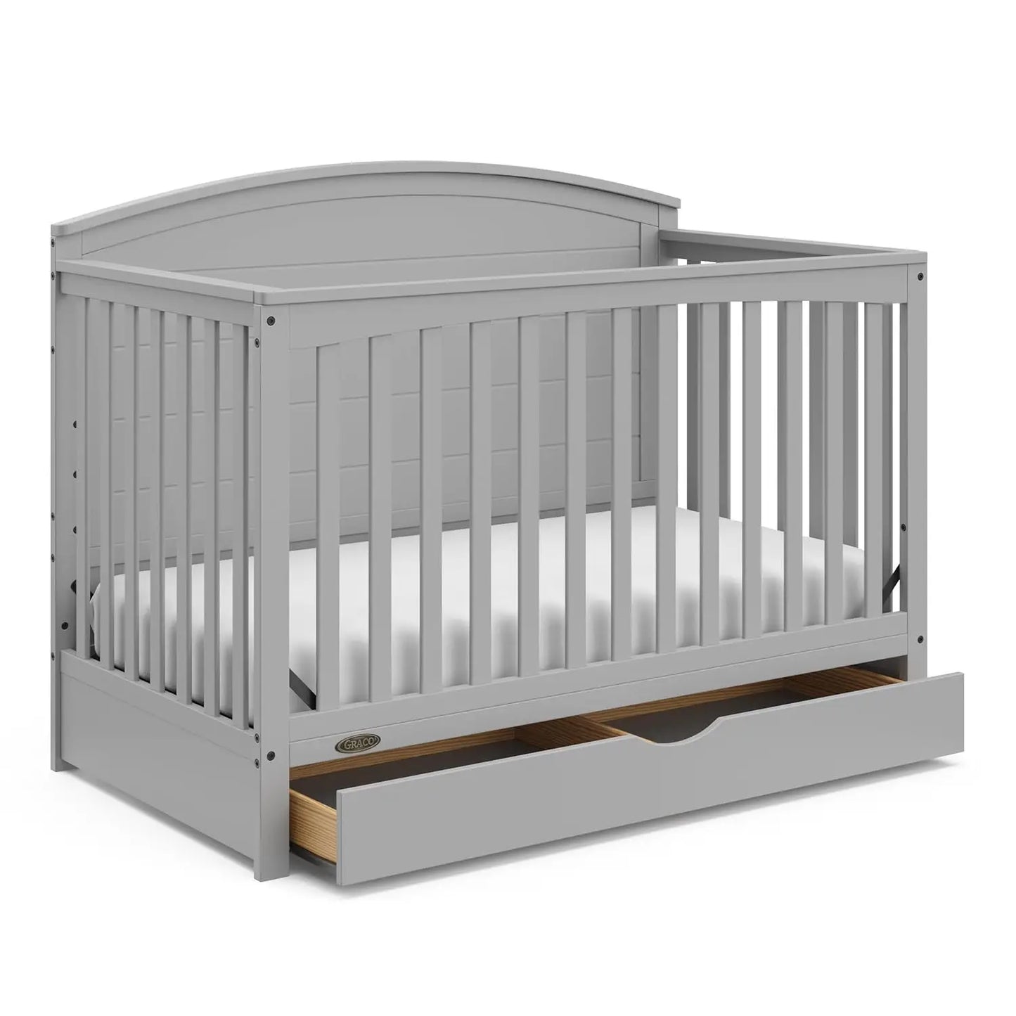 Graco 5-in-1 Convertible Crib (Pebble Gray) -w/ drawer.  Full-Size Storage Drawer, Converts