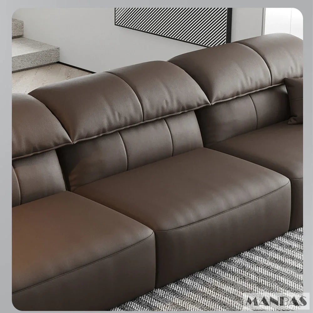 Genuine Leather Sofa  Electric Convertible Recliner – Modern Sectional  Couch with Adjustable Seats and Chaise Lounge