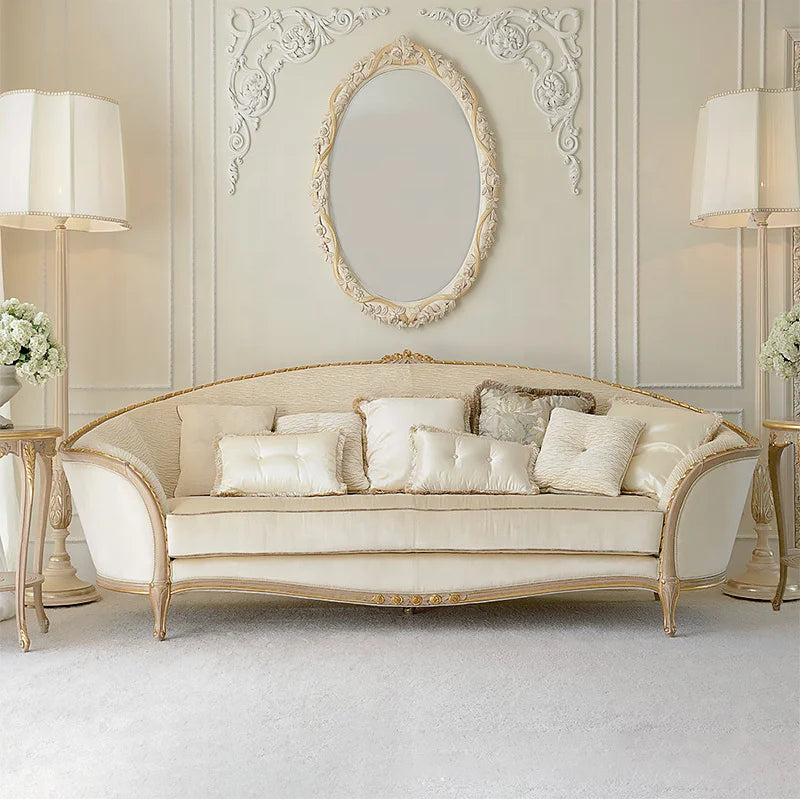 European style French sofa,  solid wood carved fabric arc 123 combo design