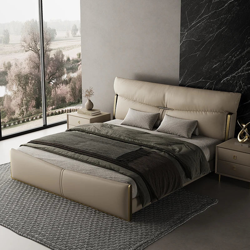 Matrimoniale design luxury king size modern sofa wooden Massage leather  platform sleeping