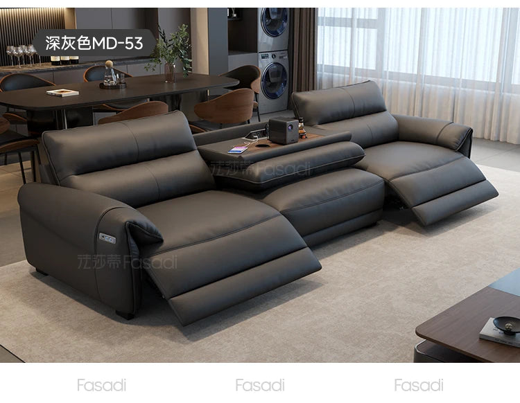 Italian Designer Genuine Leather Modern Sofas, 3 seater Recliner Aesthetic House Floor Electric