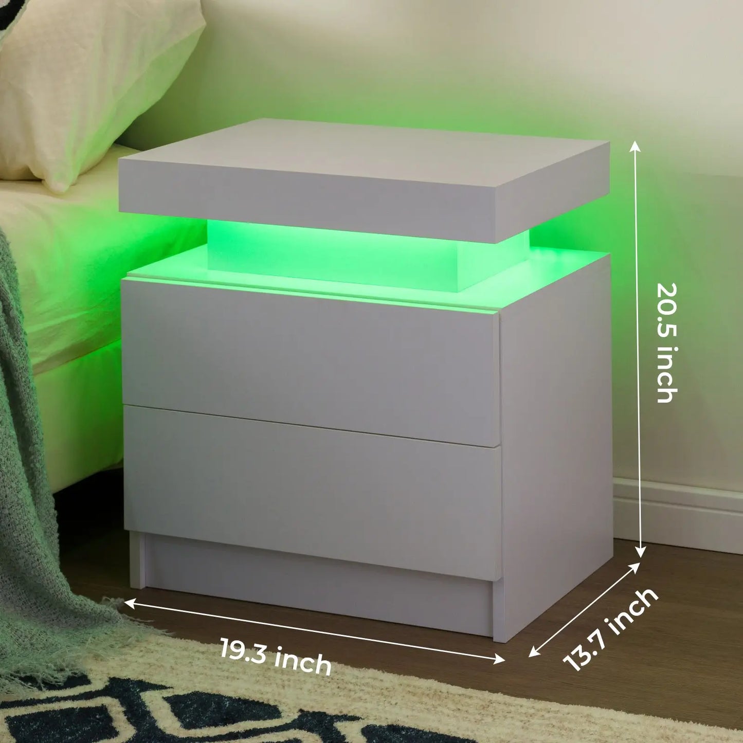 Set of 2 nightstands with LED lights with 2 drawers, bedside table with drawersSet
