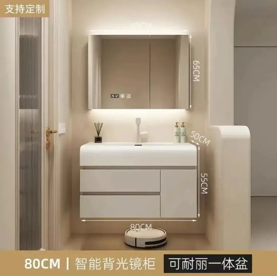 Nordic Vanity Sink White Rock Integrated Washbasin light, luxury, simple cabinet