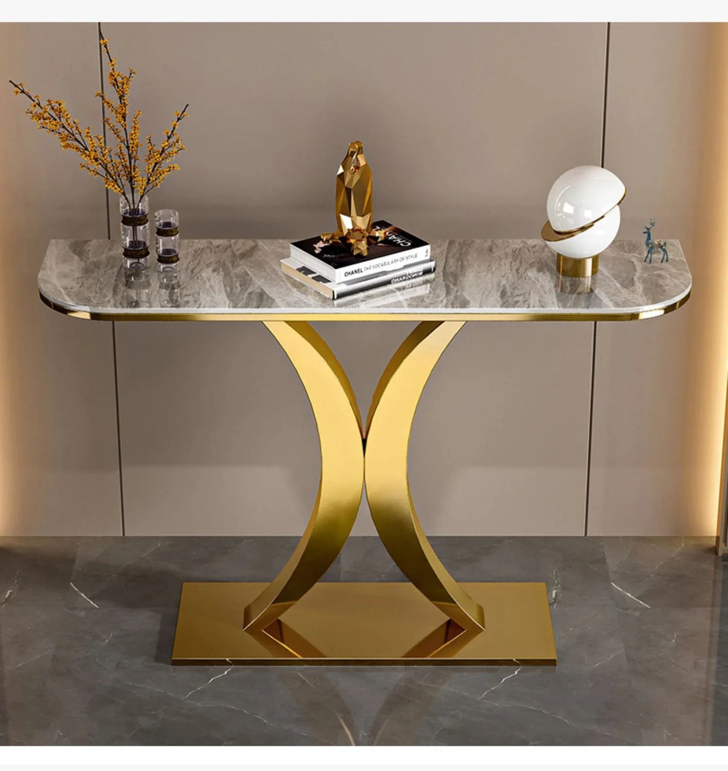 Modern Light Luxury Slate Table Entrance Console  Wrought Iron Against The Wall Hallway Table