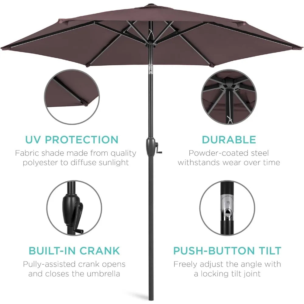 Umbrella with pole, push tilt, round table