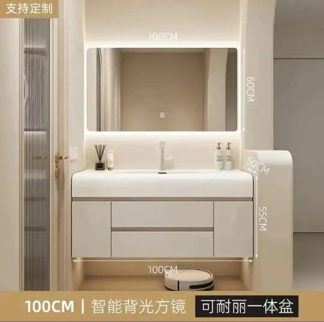 Nordic Vanity Sink White Rock Integrated Washbasin light, luxury, simple cabinet