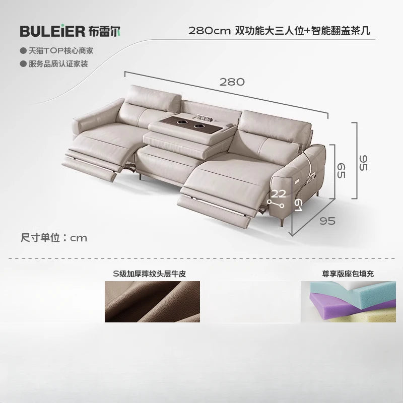 Minimalist Modern Sofa Bed 3 Seater ,Genuine Leather  Designer luxury  recliner