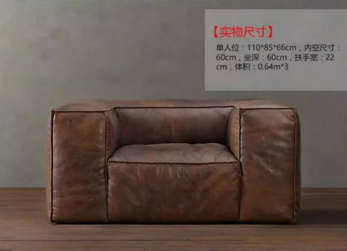 Nordic Italiano Luxury Brown  Leather  Lazy Puffs , Double Lounge Floor Couch
