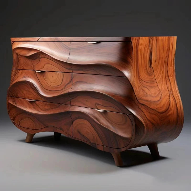 Nordic Retro Black Walnut Solid Wood Entrance Sideboard  Cabinet Designer Model Creative Upscale