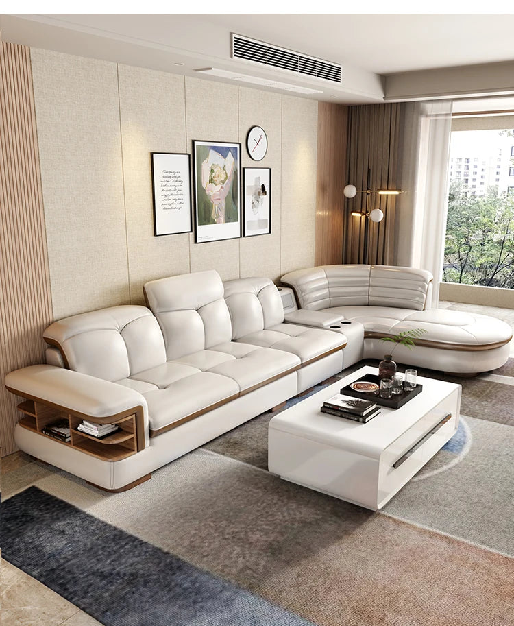 Modern Designer Genuine Leather Sofa, Reclining Sofa Corner Sectional
