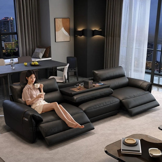 Italian Designer Genuine Leather Modern Sofas, 3 seater Recliner Aesthetic House Floor Electric