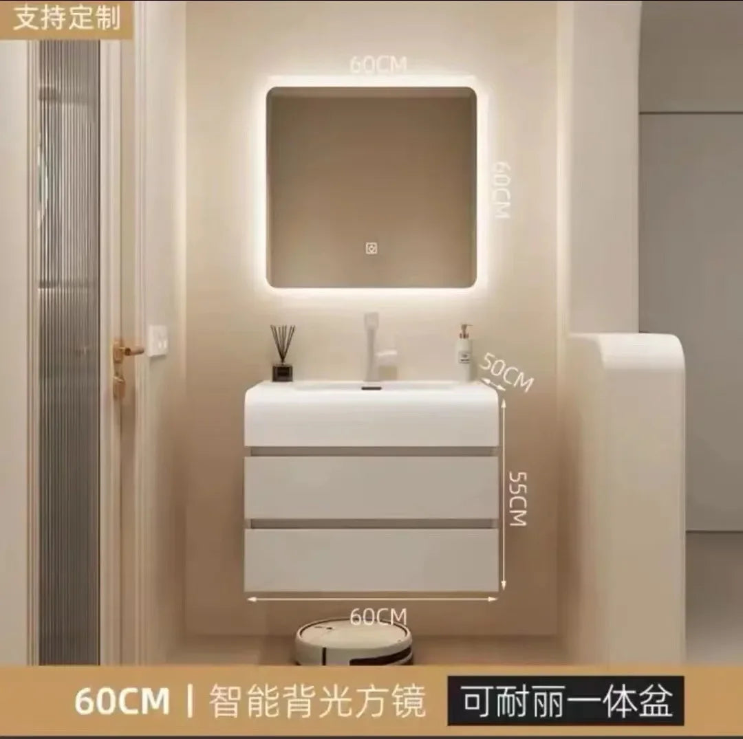 Nordic Vanity Sink White Rock Integrated Washbasin light, luxury, simple cabinet