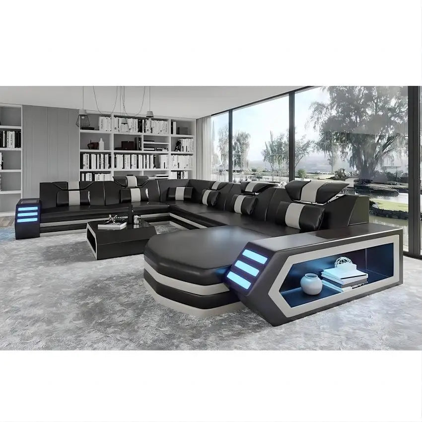 Lounge  leather recliner with sectional sleepers leather soft sofa set