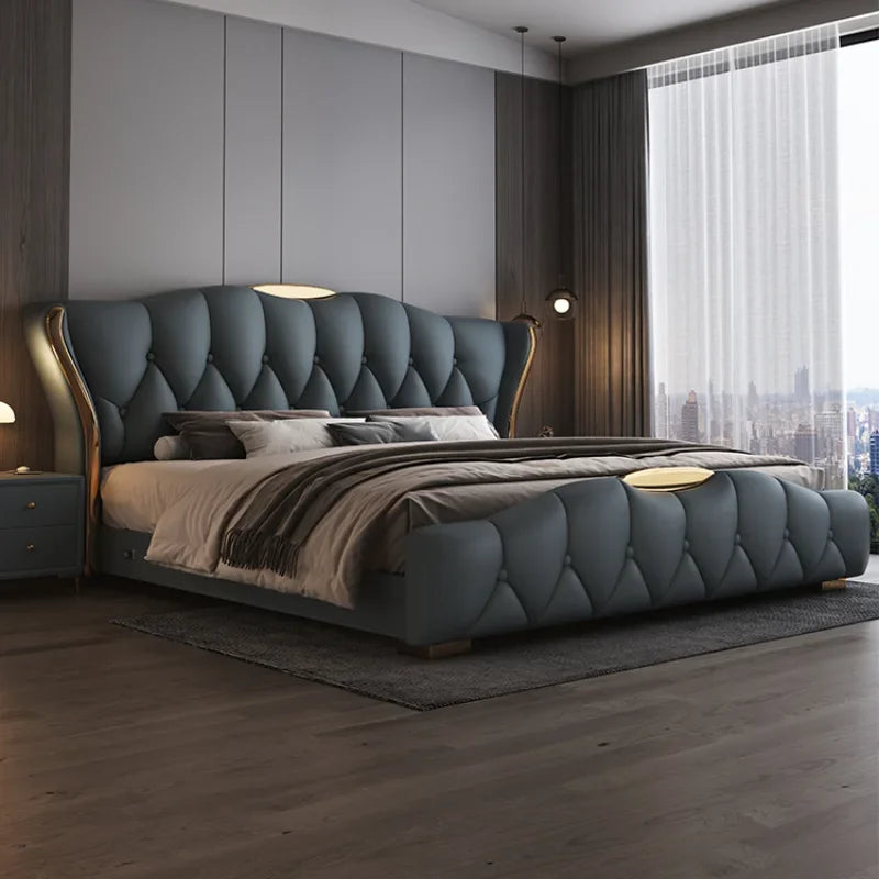 Matrimonial Contact Double  Leather King Size Wooden Luxury Double Modern  Princess Bed