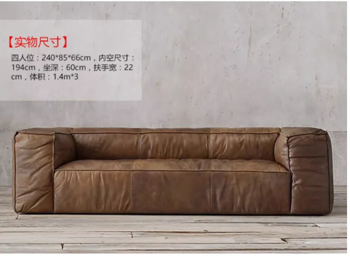 Nordic Italiano Luxury Brown  Leather  Lazy Puffs , Double Lounge Floor Couch