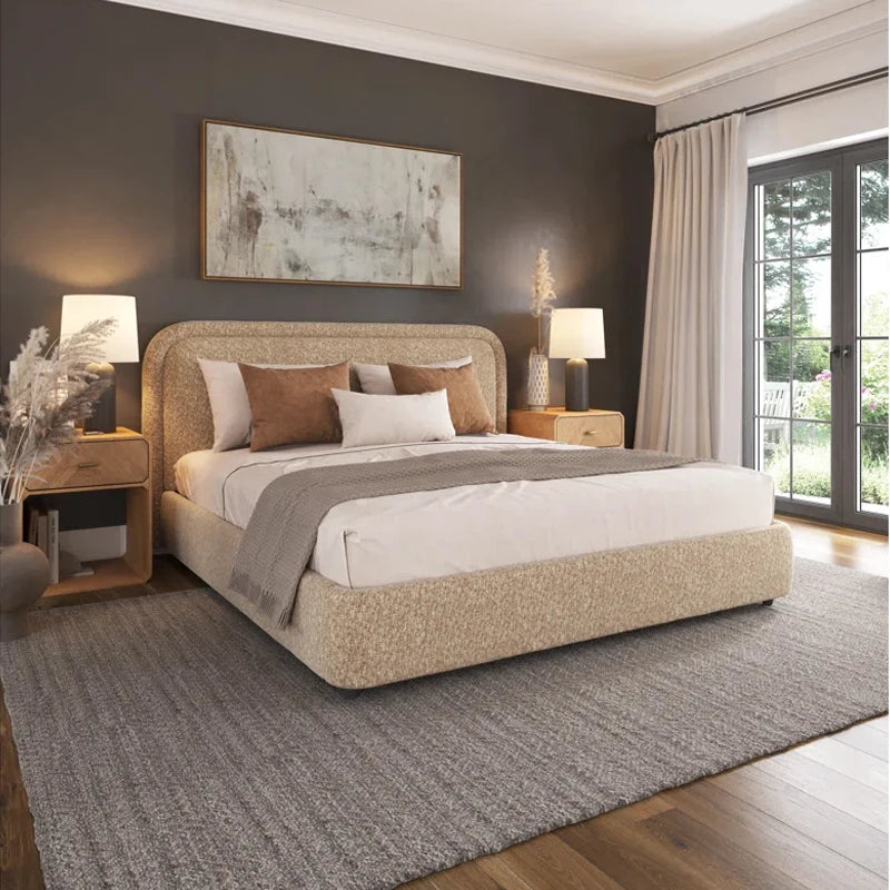 Fashionable white cream twin luxury light comfortable bed,