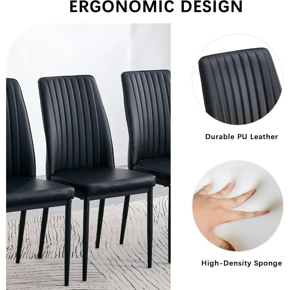 ,White Marble Pattern Table with 6  Chairs, 6 Piece  Set