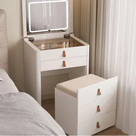 Vanity Desk Set with Flip-top Mirror and Lights ,Large Storage for Small Space Compact Dressing Table