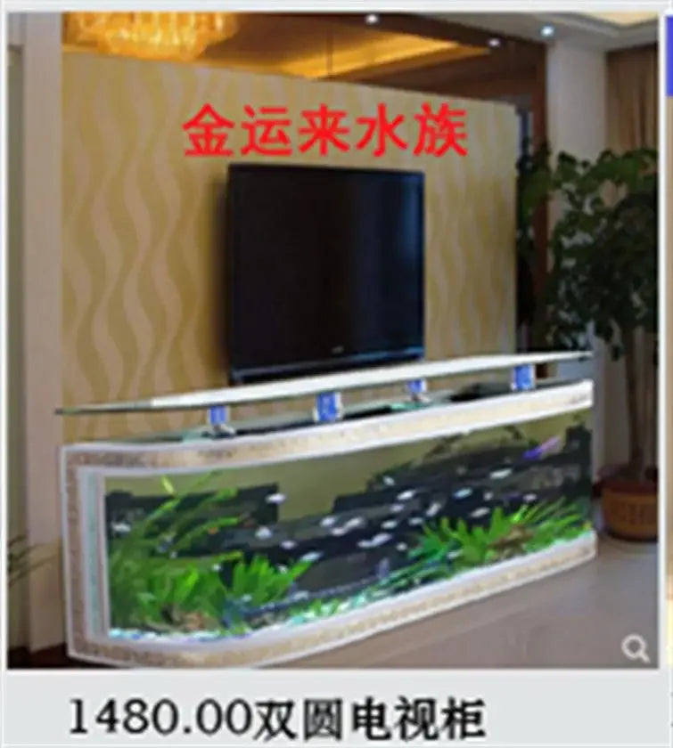 Household TV cabinet fish aquarium ,ultra white , glass table, water-free, double tank