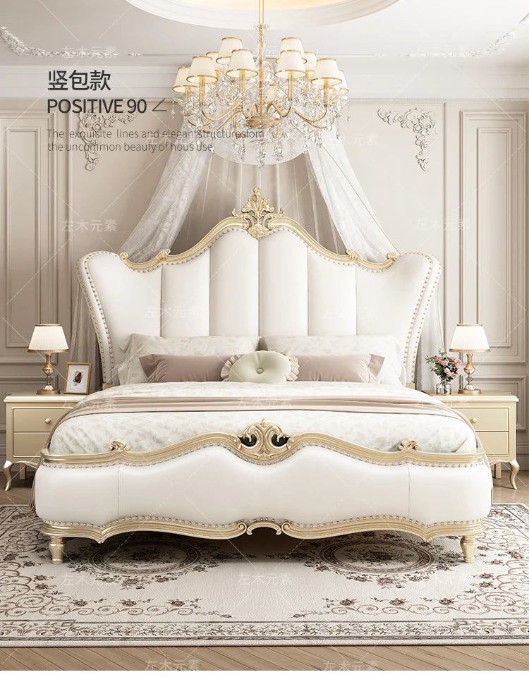 Modern Luxury Villa Princess Bed Solid Wood , Gold Pretty King Size Bed Frame