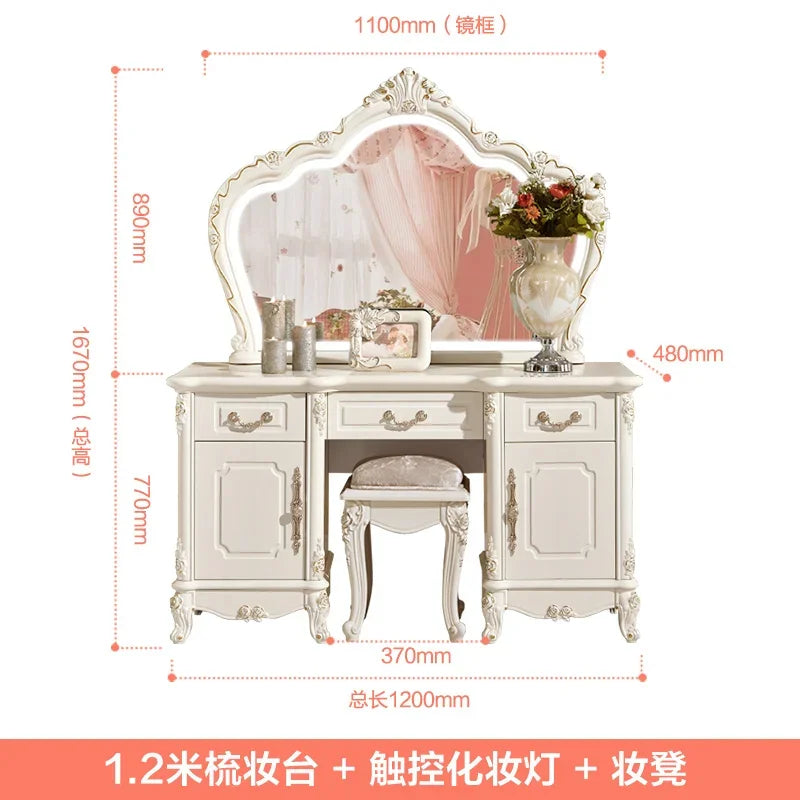 Nordic European Luxury  Girls Wooden White Tall Makeup Vanity