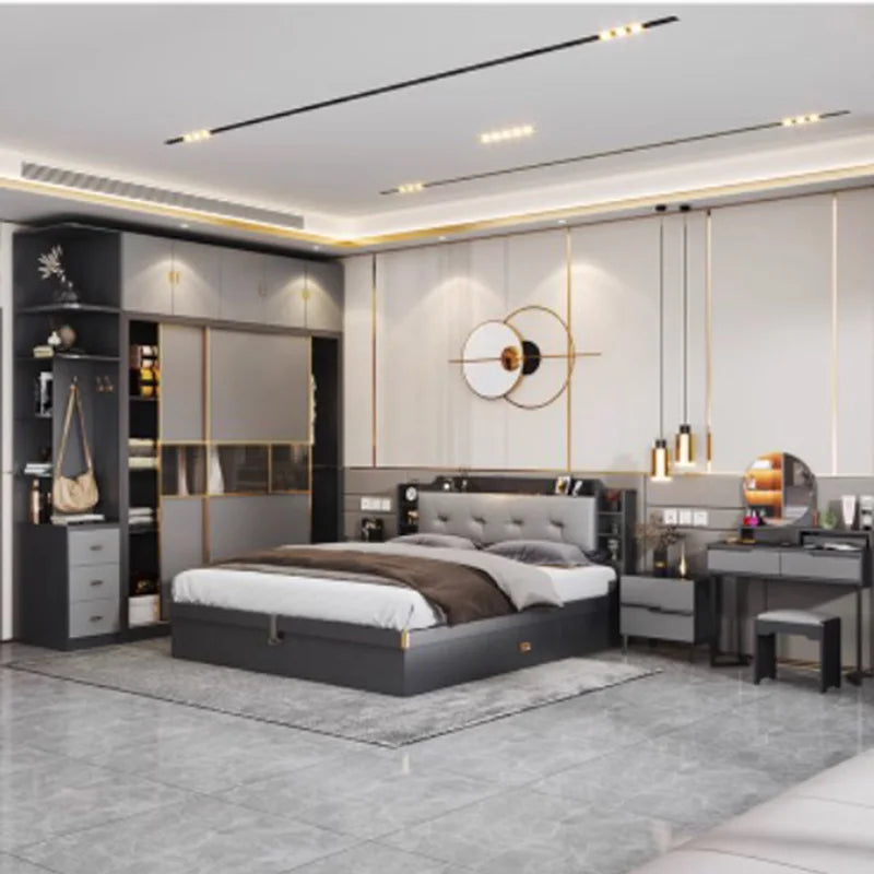 Minimalist Double Bedroom Set  elegant Black  Modern Full  Set Design Dresser Storage