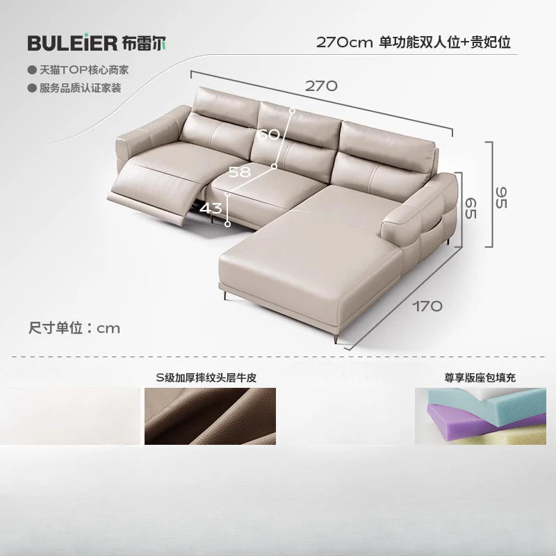 Minimalist Modern Sofa Bed 3 Seater ,Genuine Leather  Designer luxury  recliner