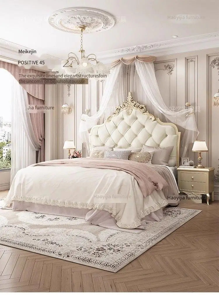 Matrimonial French Kingsize Bed Wooden Frame Headboard Luxury Shelves