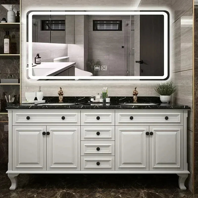 Solid Wood Armoire  Cabinet, Mirror Double Sink , Floor to ceiling Washbasin,