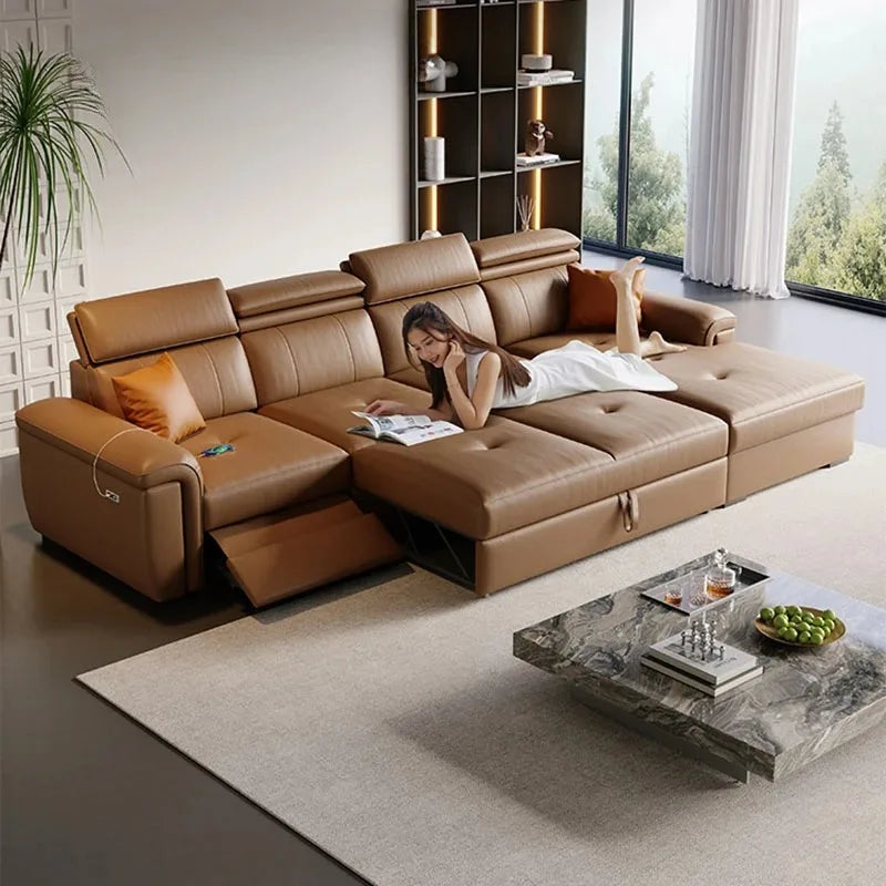 Nordic Large Luxury Brown Back Support Sofa, Designer Recliner lounge sofa
