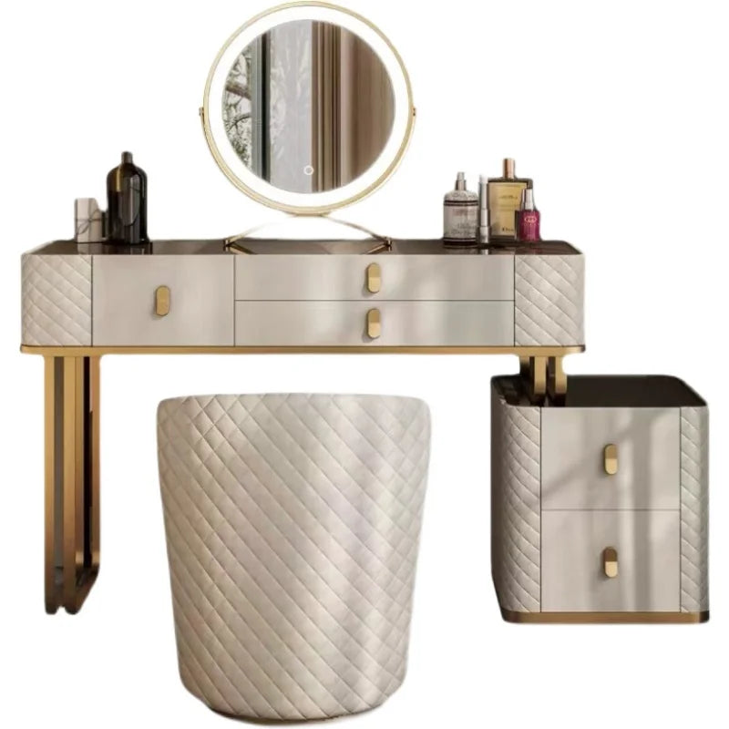 Girls Vanity Wood Moderno Gold Space saving dressing table with mirror and drawer