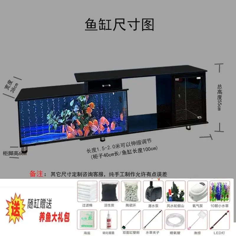Household TV cabinet fish aquarium ,ultra white , glass table, water-free, double tank