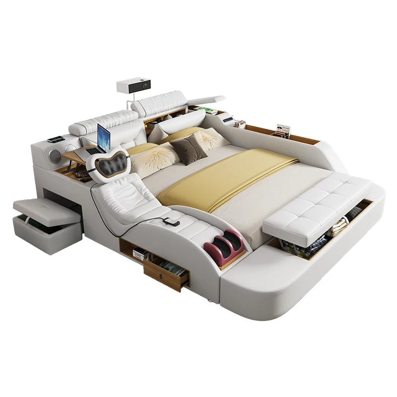 Matrimoniale Beauty Design Multifunctional Wooden  Smart Headboards, Double Modern Princess Bed