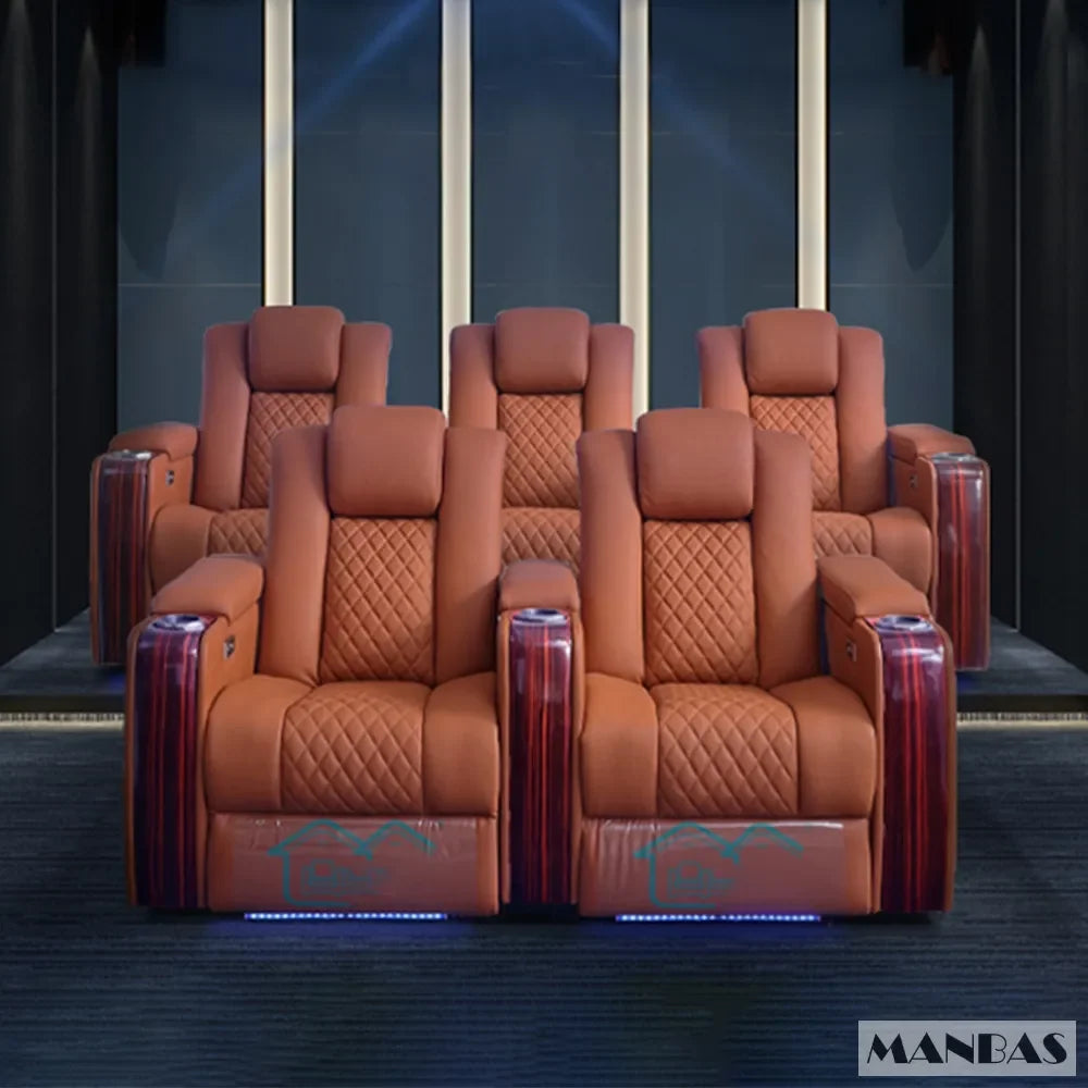 Home Theater Seating – Adjustable Genuine Leather Recliner Chairs with Cup Holder, luxury massage, electric dual motors