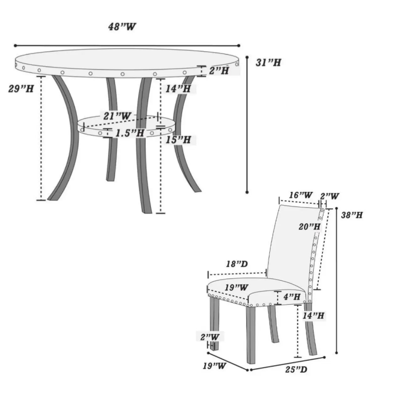 5pc  Set with 1 Classic Round Table & 4 side chairs