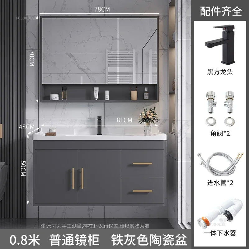 Solid Wood Luxurious Cabinet Mirror Combination Ceramic Integrated Basin Cabinets