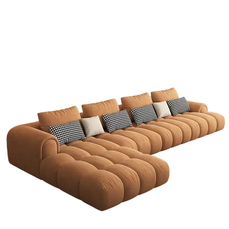 Nordic Large Filler Beige Wood  Reclining Luxury Modular Sofas