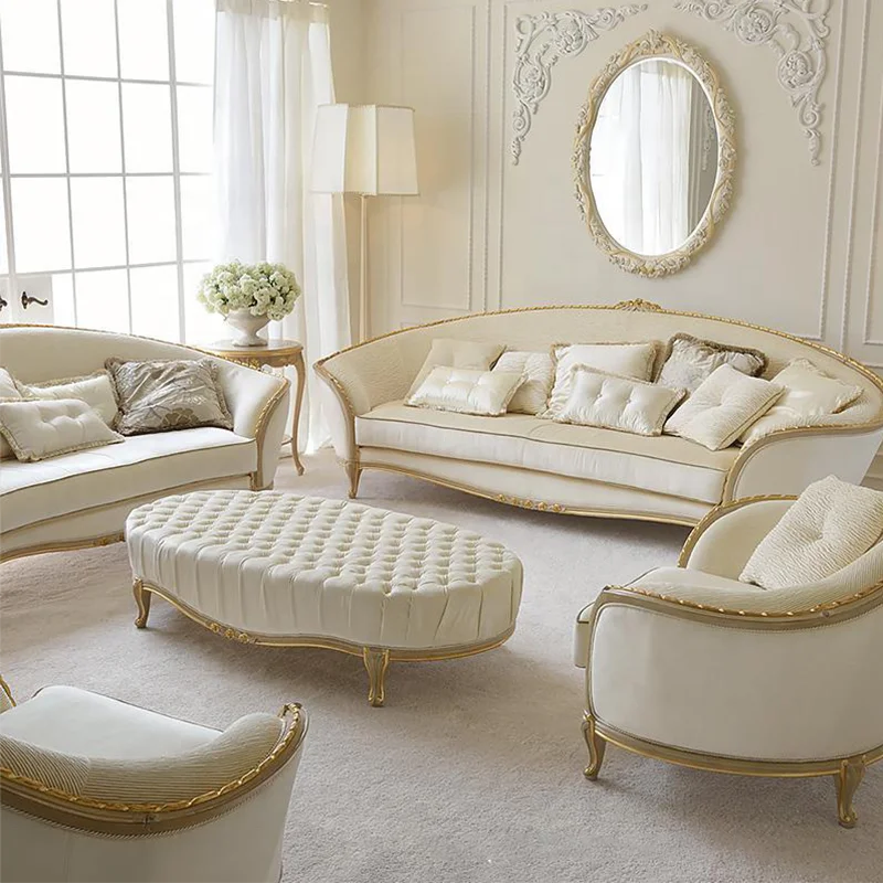 European style French sofa,  solid wood carved fabric arc 123 combo design