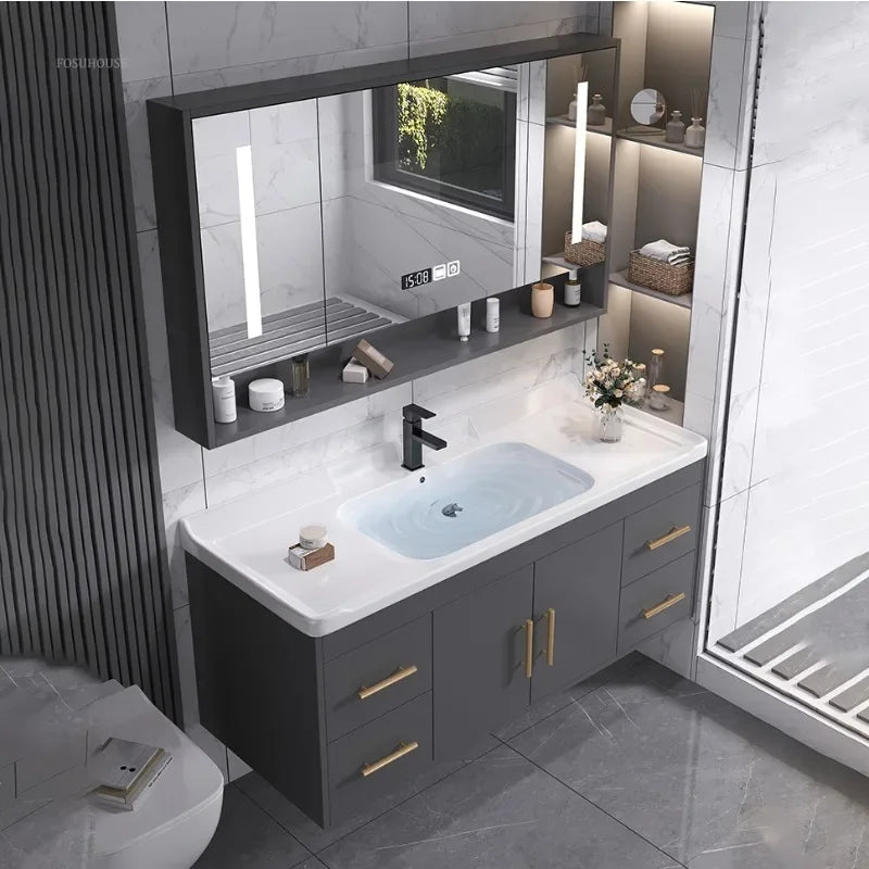 Solid Wood Luxurious Cabinet Mirror Combination Ceramic Integrated Basin Cabinets
