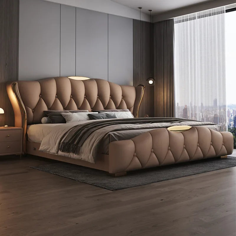 Matrimonial Contact Double  Leather King Size Wooden Luxury Double Modern  Princess Bed