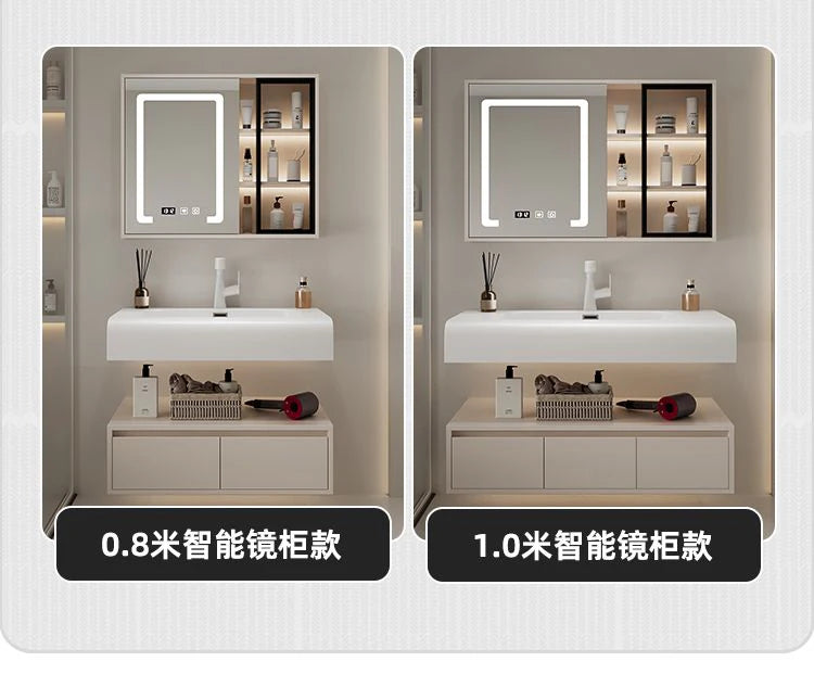 Vanity Cabinet With Sink And Mirror, Combination Skin Sensor Integrated Arc Washing Table